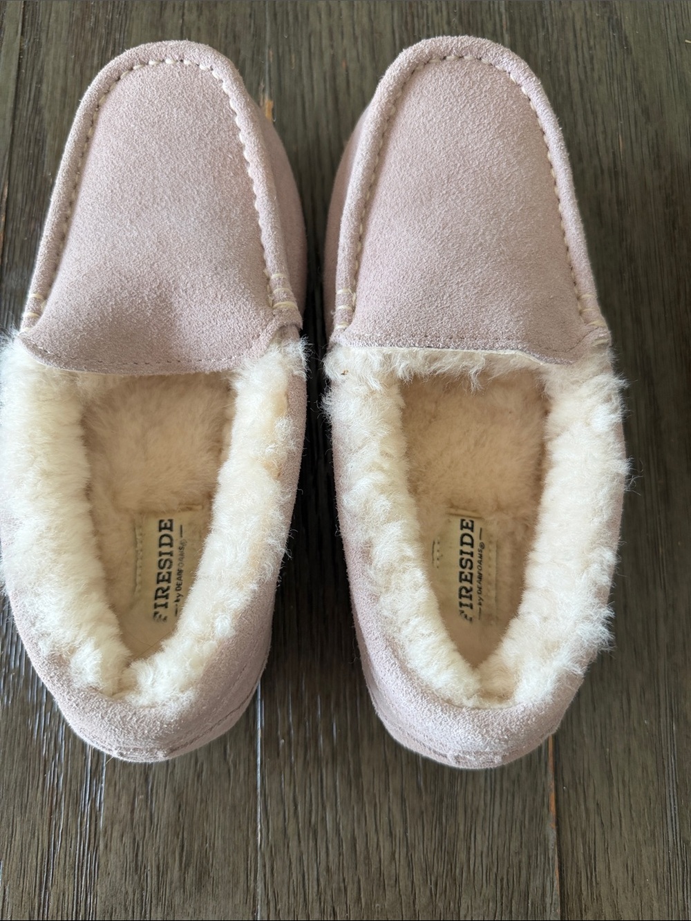 Fireside Women’s Faux-Suede Moccasin Slippers in Blush Size 6